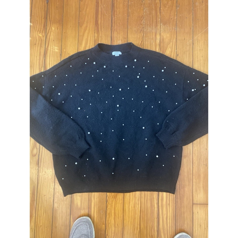 NWT Crown And Ivy Woman's Black Sweater w Pearls‎ Size P M
